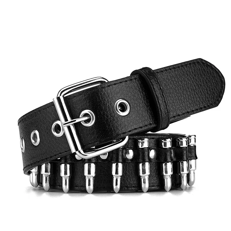 Bullet Nivet Belts Personalizovaný čierny pás fantastický kožený opasok pre džínsy hip hop