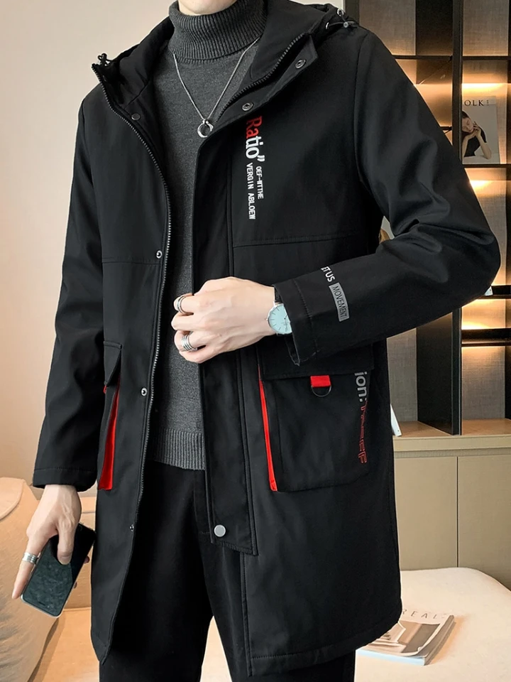 Bunda Men s kapucňou priekopa čierna tmavo šedá jesenná nadrozmerná 6xl 7xl 8xl plus veľkosti veterné baseballové kabáty veľké vrecká veľké vrecká