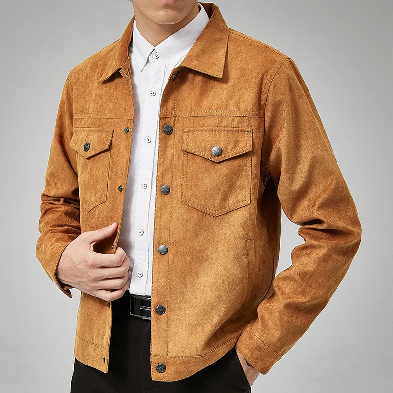 Bunda Pánske jarné jesenné módne móda neformálne retro klopa bunda Kórejské štíhle pracovné vrstvy vonkajšie oblečenie čierna zelená khaki