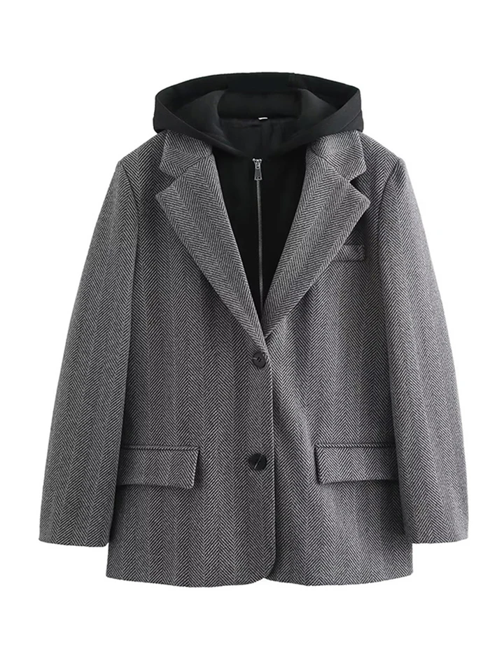 Bunda s kapucňou Ženy Cast Loose Loose klope rybie kosť s jedným prsiami samica módne jesenná elegantná High Street Outwears