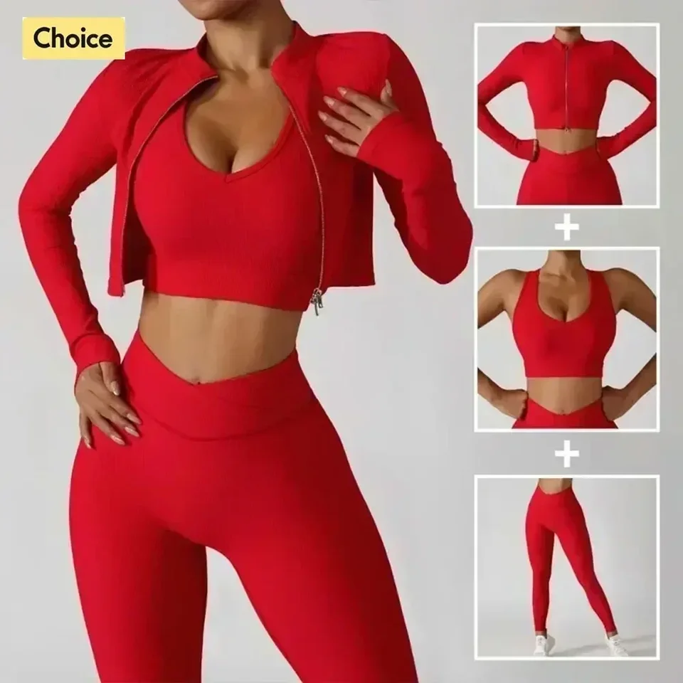 Bunda Sports Bra Leggings 3 -Piece Set Dámska súprava, tréning a cvičenie cvičenie Push Up Yoga Sportswear Suit Fitness
