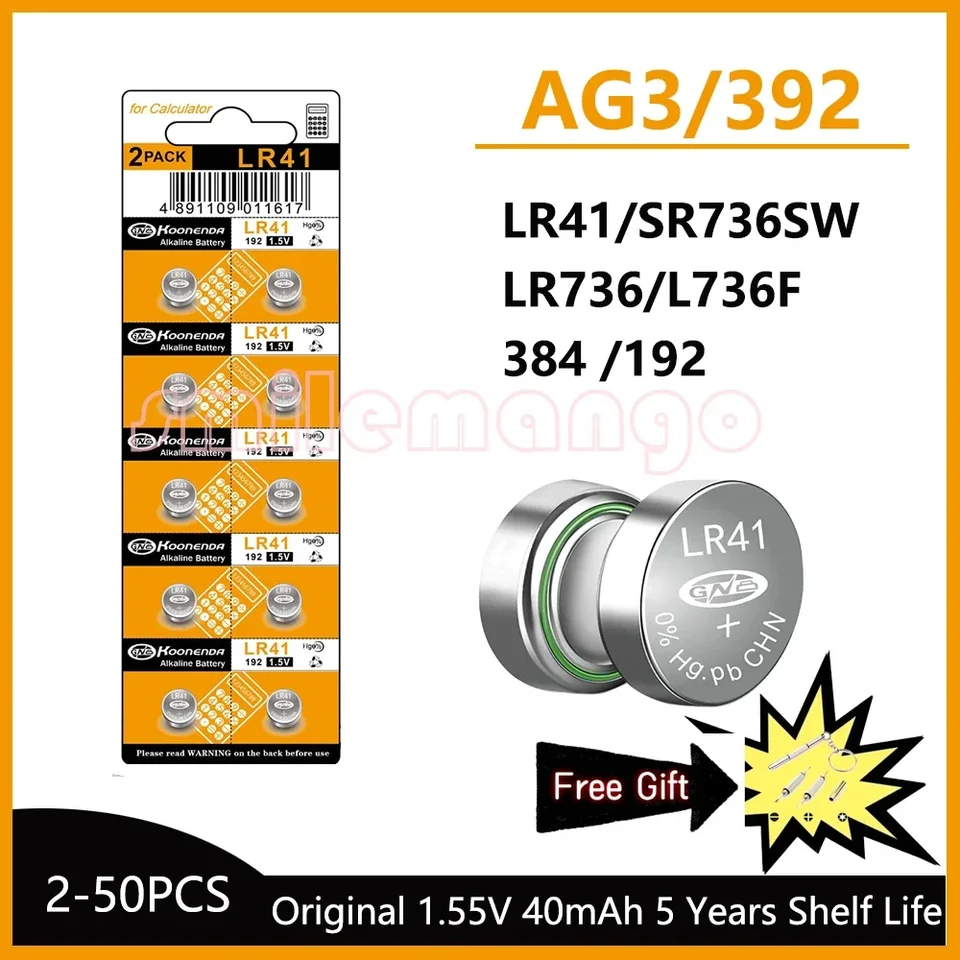 Bunková minca lítium batérie AG3 1,55V 40 mAh gombíkové batérie SR41 192 L736 384 SR41SW CX41 LR41 392 LAMP REAR FING LIGHT WOOK