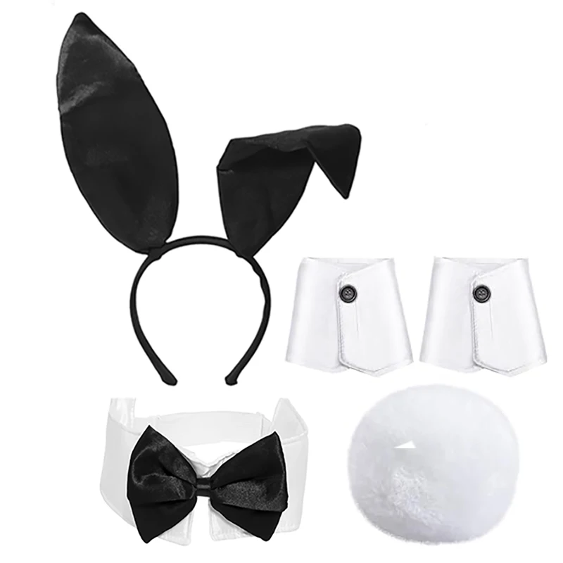 Bunny Girl Costume Set s zajačikmi, motýlik, chvost, rukavice pre veľkonočnú Halloween Party Dámy, ktoré sa obliekajú plyšový párty Prom Cospla