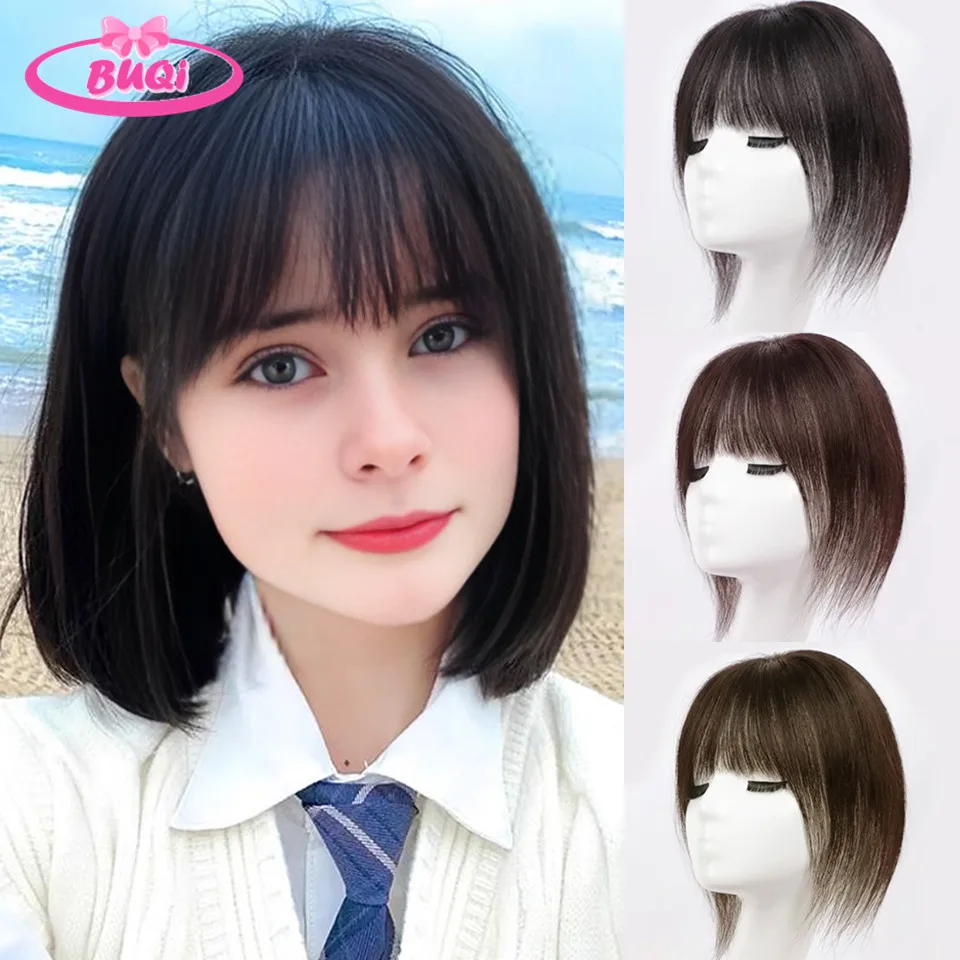 Buqi Clip v prírodných syntetických vlasoch Bangs Fringe Vlasy Kuss Stredná časť predlžovanie vlasov pre ženy pre ženy vypadávanie vlasov