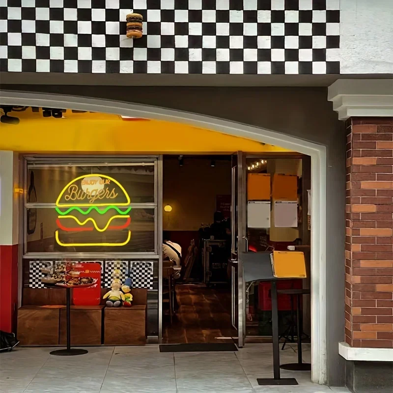 Burger Neon Sign, farebný tvar USB poháňaný, pre hamburger občerstvenie dekorácie pozadia závesné stena atmosféru svetlo