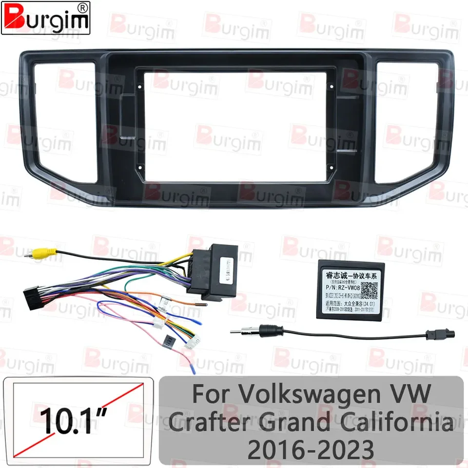 Burgim Car Android Radio Rám pre Volkswagen VW Crafter Grand California 2016-2023 10 palcov Fascia Stereo Panel Herness Wire Box