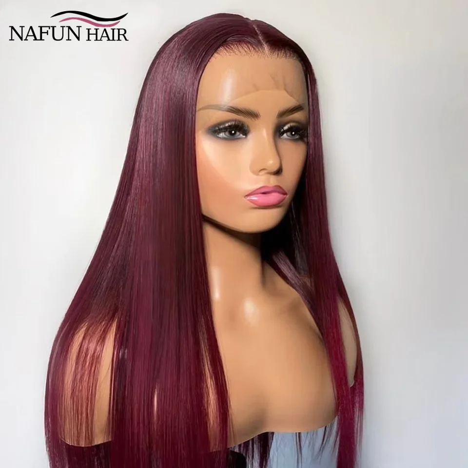Burgundsko 13x4 HD Lace čelné ľudské vlasy parochne 13x6 čipky predné parochne brazílske 99J červené zafarbené rovné parochňa pre ženy pred vytrhnuté