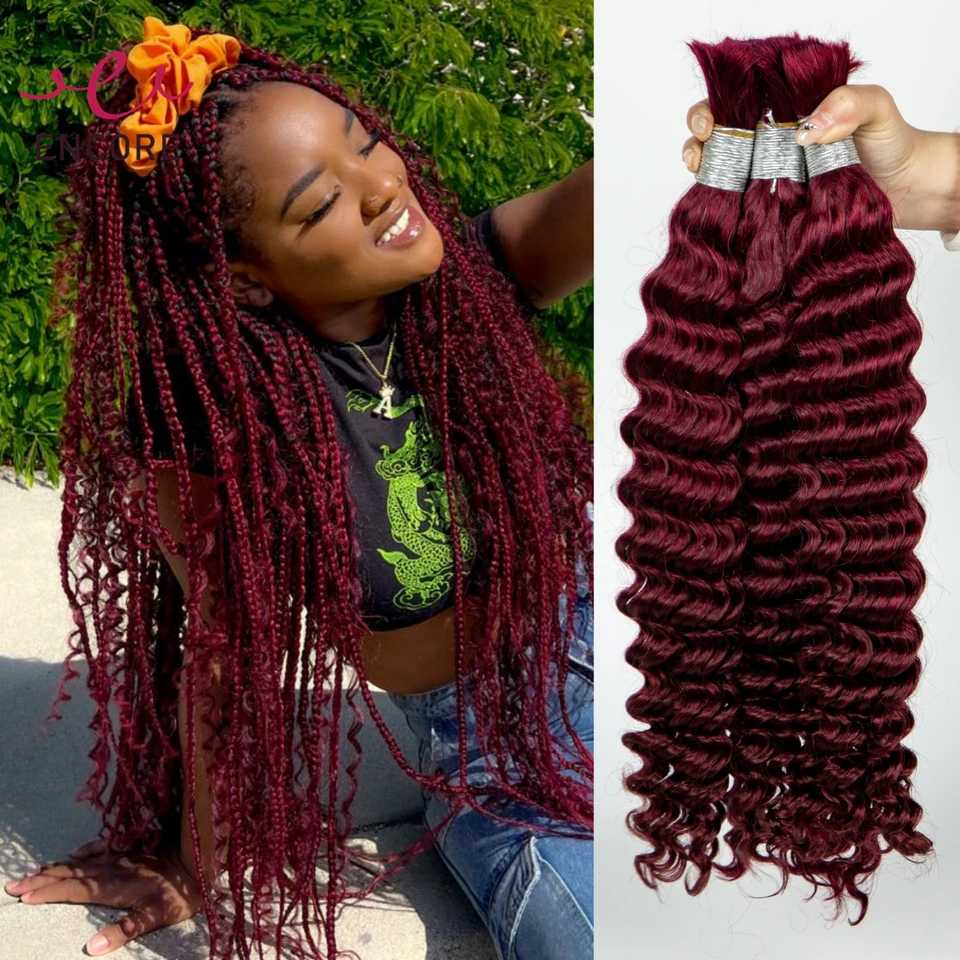 Burgundské kučeravé pletenie vlasov 100% ľudské vlasy Žiadna útla hlboká vlna Boho Braid predlžovanie zväzok Brazílsky panenský vlasový zväzok Braid