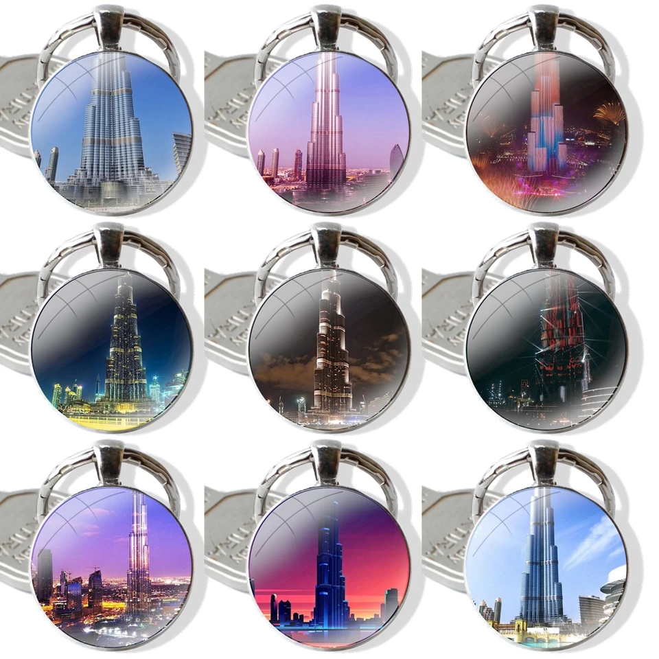 Burj Khalifa Tower Building Dubaj Keychain Ručne vyrobený sklenený sklenený držiak kľúča kľúča kľúče