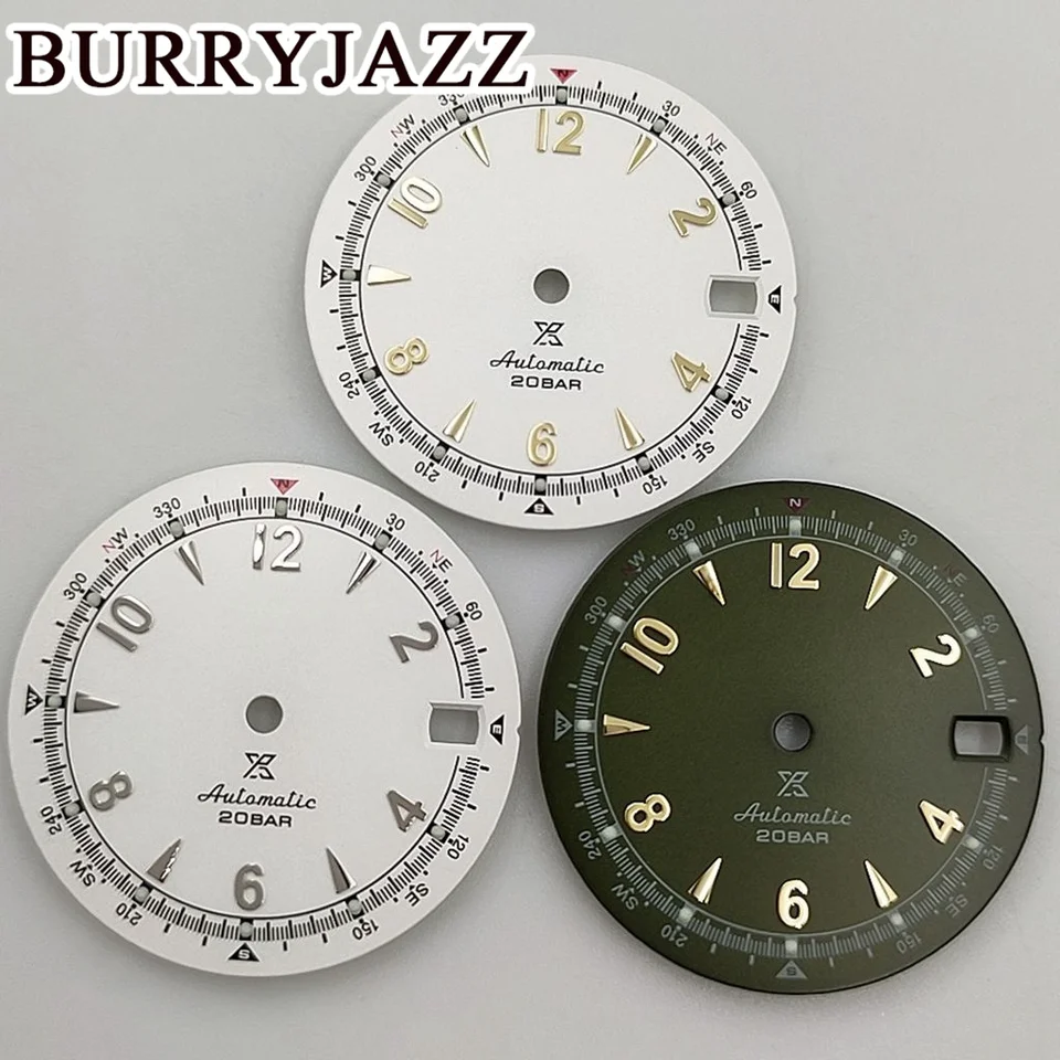 Burryjazz 28.5mmno logo NH35 hodinky Dials Zelený biely číselník Zelený žiarivý fit 3 hodinu 3.8