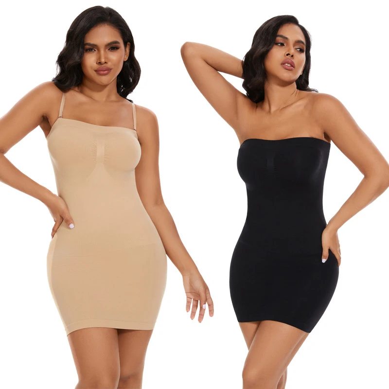 Burvogue bez ramienok Shapewear Body Shaper pre ženy ovládanie brušného ovládania úplného sklzu Shapewear v šatách nastaviteľný špagetový remienok