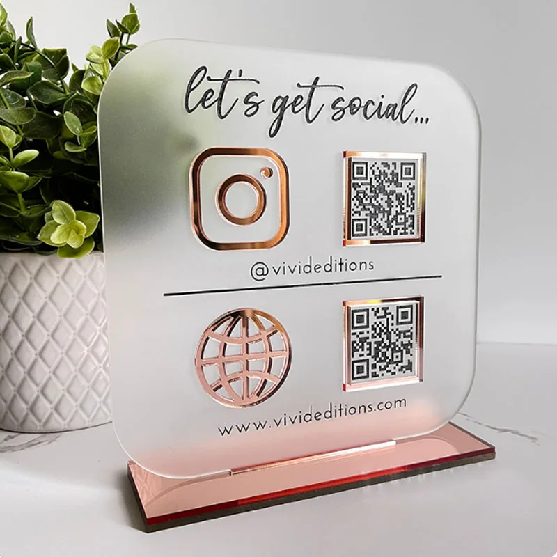 Business Sign Sociálne médiá Skenovanie QR kód Krása Štúdio Skenovanie za platenie akrylových znakov Instagram FB Skenovanie QR kódových dosiek