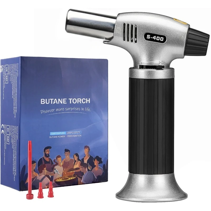 Butane Torch S400, doplňovateľná kuchynská pochodeň zapaľovač, zmes všetkých butánskych nádrží vyfúknite pochodňu s bezpečnostným zámkom - butánový plyn nie je zahrnutý
