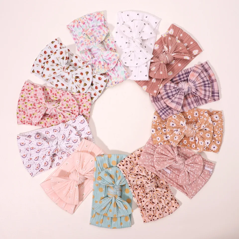 Butikové kvetinové výtlačky nylon baby turban leopard tlačený kábel pletená nylonová čelenka detské dievčatá hlavy