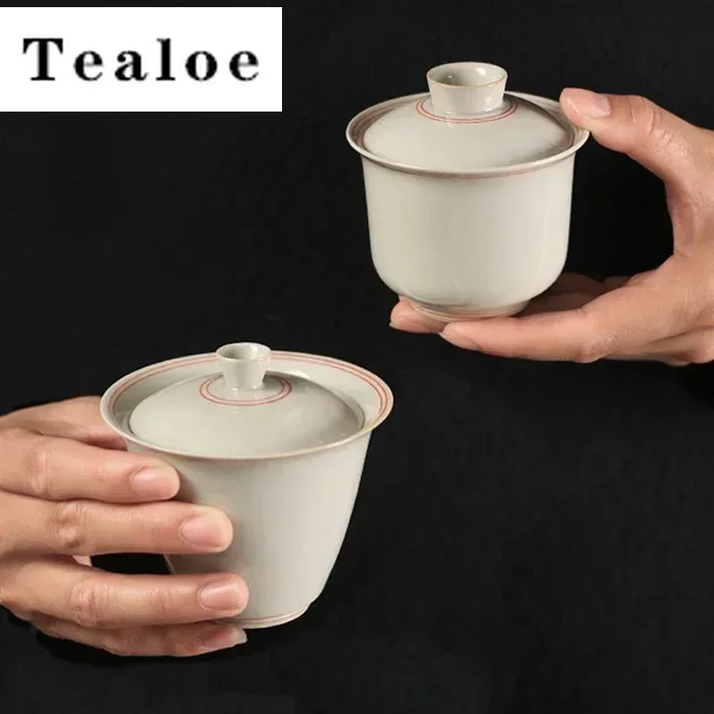 Butique rastlinná popola Glaze Ceramic Tureen Handemade Double Line Art Grab Bowl s výrobcom čaju Gawian Retro Kung Fu Tea Tea Set