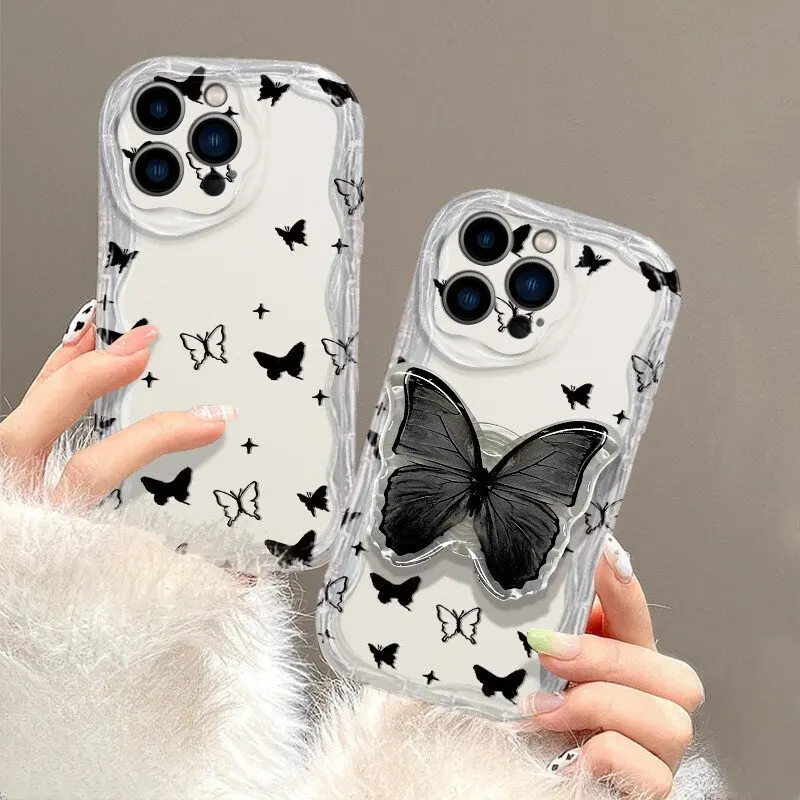 Butterfly Caseing for Oppo Realme 7i 5 5i 6i 6 10 13 Pro C15 7 Pro 8 C55 C21 C12 C35 C11 Couque TPU Wave puzdro s držiakom stojanov
