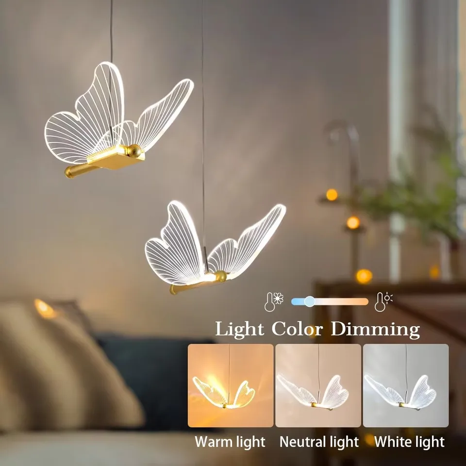 Butterfly LED prívesky Svetlá stropné žiarovky na nočné zavesenie svietidla Obývacia izba pre domácu dekoráciu vnútorné osvetlenie