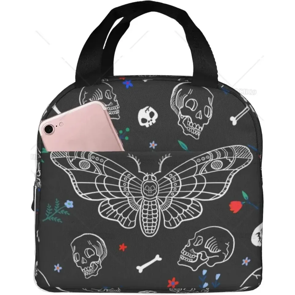 Butterfly Moth lebka obedná taška pre ženy mužom Izolovaný obedový box opakovane použiteľný organizátor vodotesný držiak chladič chladič tote taška