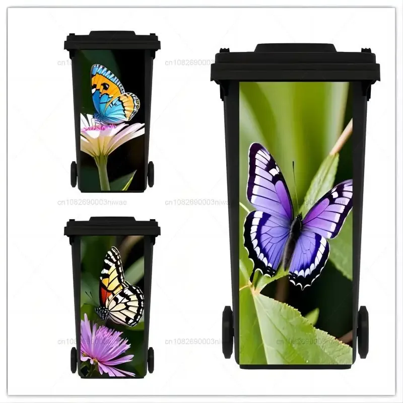 Butterfly Pattern Outdoor Trash Can Stuperkers, Dekoratívne nástenné maľby, vodotesné PVC a nálepky odolné voči olejom