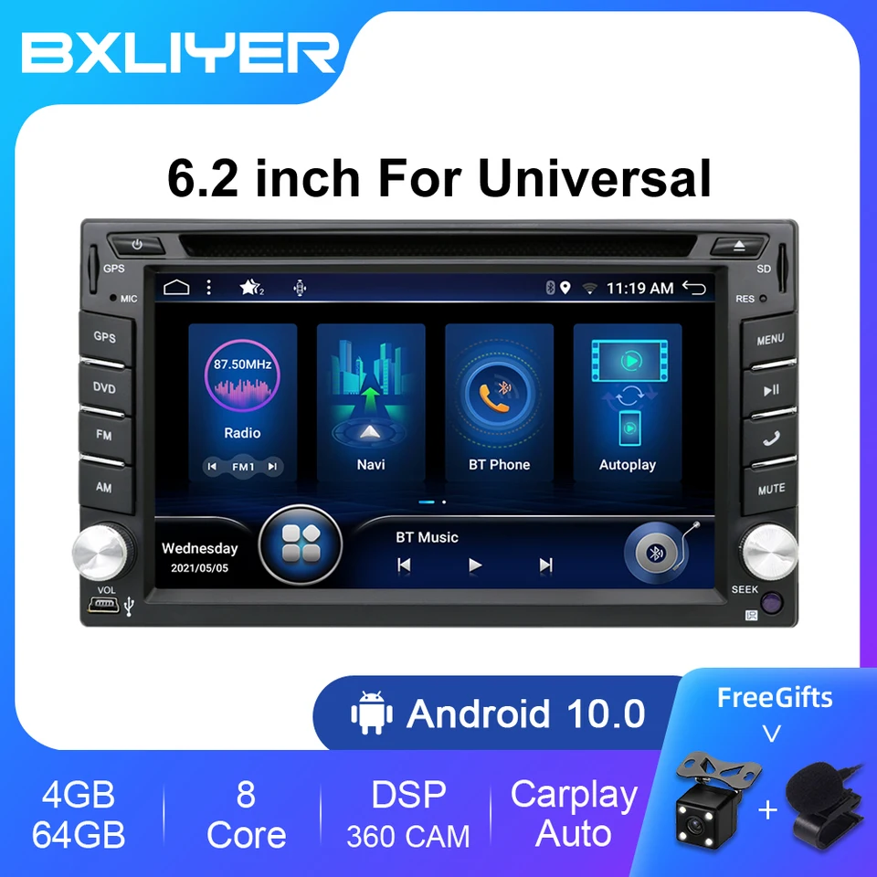 BXLIYER 8+ 256GB CAR RADIO GPS navigácia CarPlay DSP Universal Auto Radio 2 DIN Android 12 Autoradio WiFi DAB+ 2DIN multimédiá
