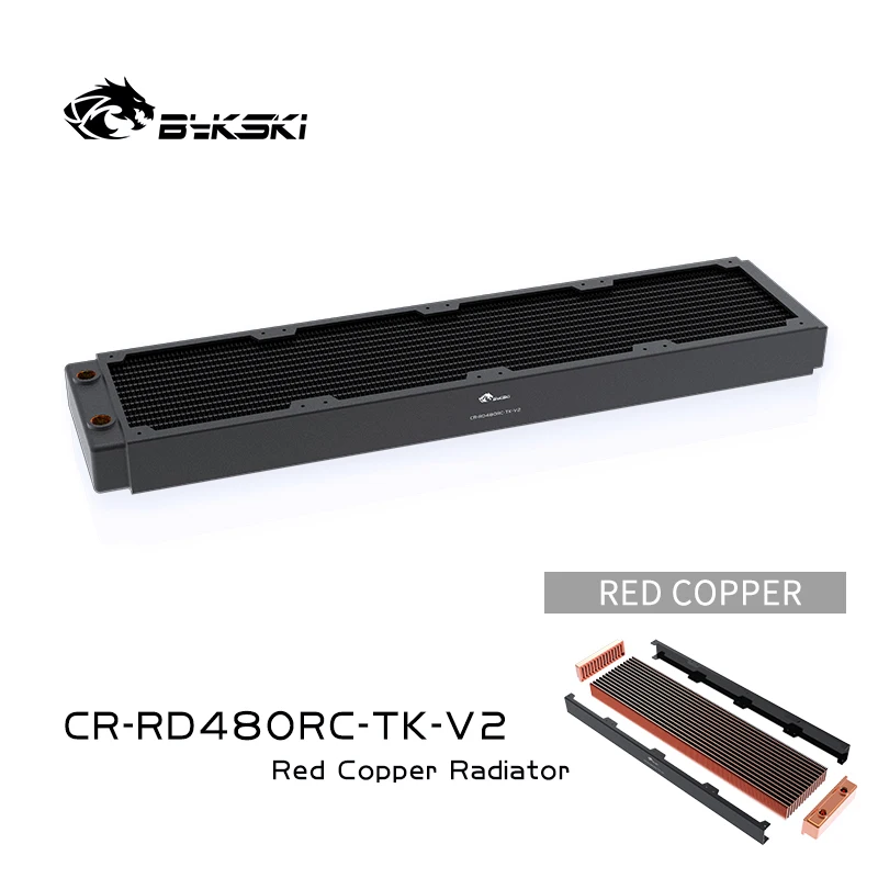 BYKSKI 480 mm medený chladič RC Series Vysokokavalný rozptyl tepla 40 mm hrúbka pre 120 mm ventilátor, CR-RD480RC-TK-V2