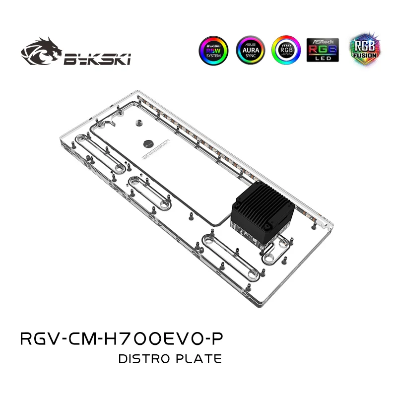 BYKSKI RGV-CM-H700EEVO-P ACryl Distro Distro pre chladič Master HAF 700 EVO Computer Case Tank, vodné chladenie RGB Reservoir