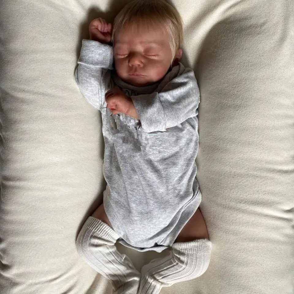 Bzdoll Realistic 47 cm Reborn Spal Boy Baby bábika s kožou a žilami 3D, ručne vyrábaný mäkký silikón novorodenca Bebe Alive Kid