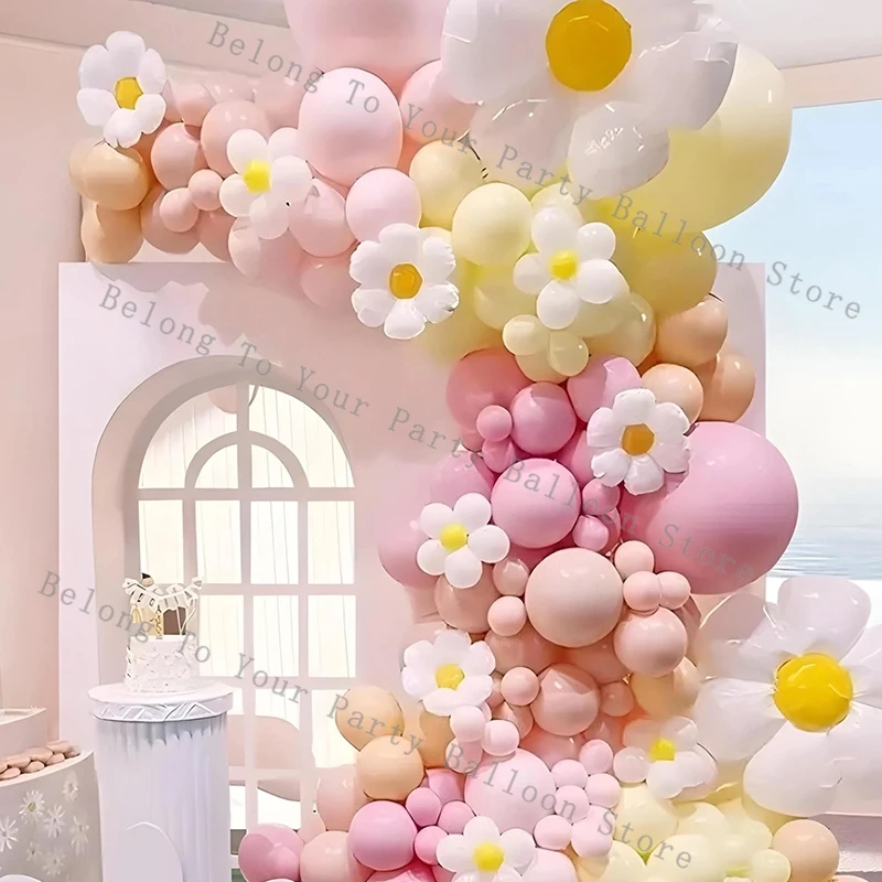 Bábätko Balóny Garland Arch Kit Daisy Ballon Pink Yellow Detské krst Decortions Decortions Darody Svadobné dekorácie Dodávky