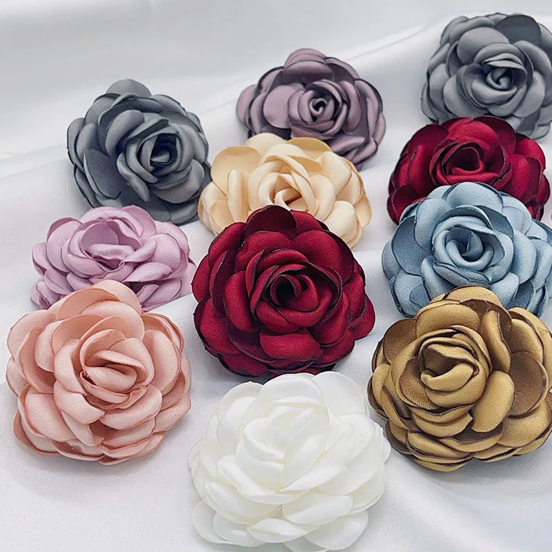 Béžová séria Camellia Rose Tkanina Artificial Flower Patch hlava pre svadobné šaty dekorácie dekorácie hlavy