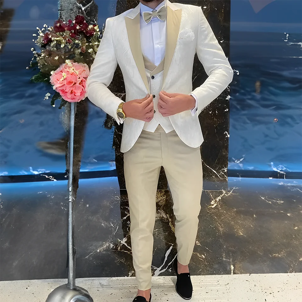 Béžový pánsky oblek 3-dielny svadobný ženích smoking formálne šaty elegantné pánske oblečenie na mieru vyrobené xs-5xl oblečenie