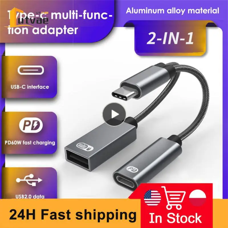 C Splitter 2 in 1 USB C až Dual USB C Audio nabíjanie adaptéra typu C Jack Jack 60W PD Rýchle nabíjacie káblové príslušenstvo