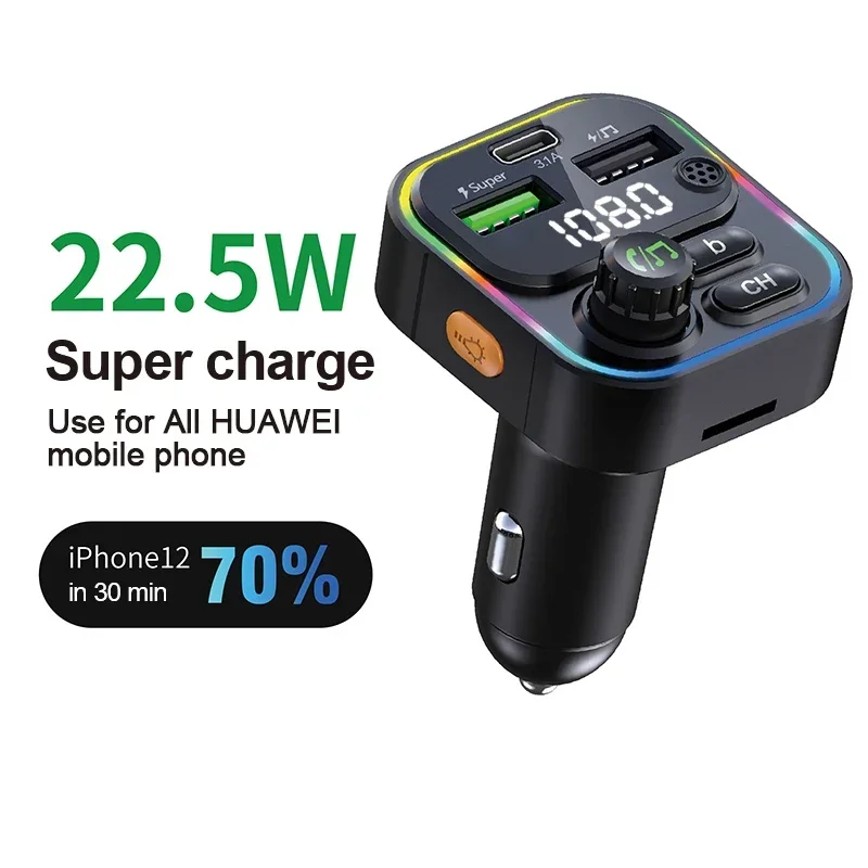 C16 CAR Bluetooth Connectivity 3 Nabíjacie porty podporujúce 22,5 W super rýchle nabíjanie rýchleho telefónneho nabíjania Cigaret