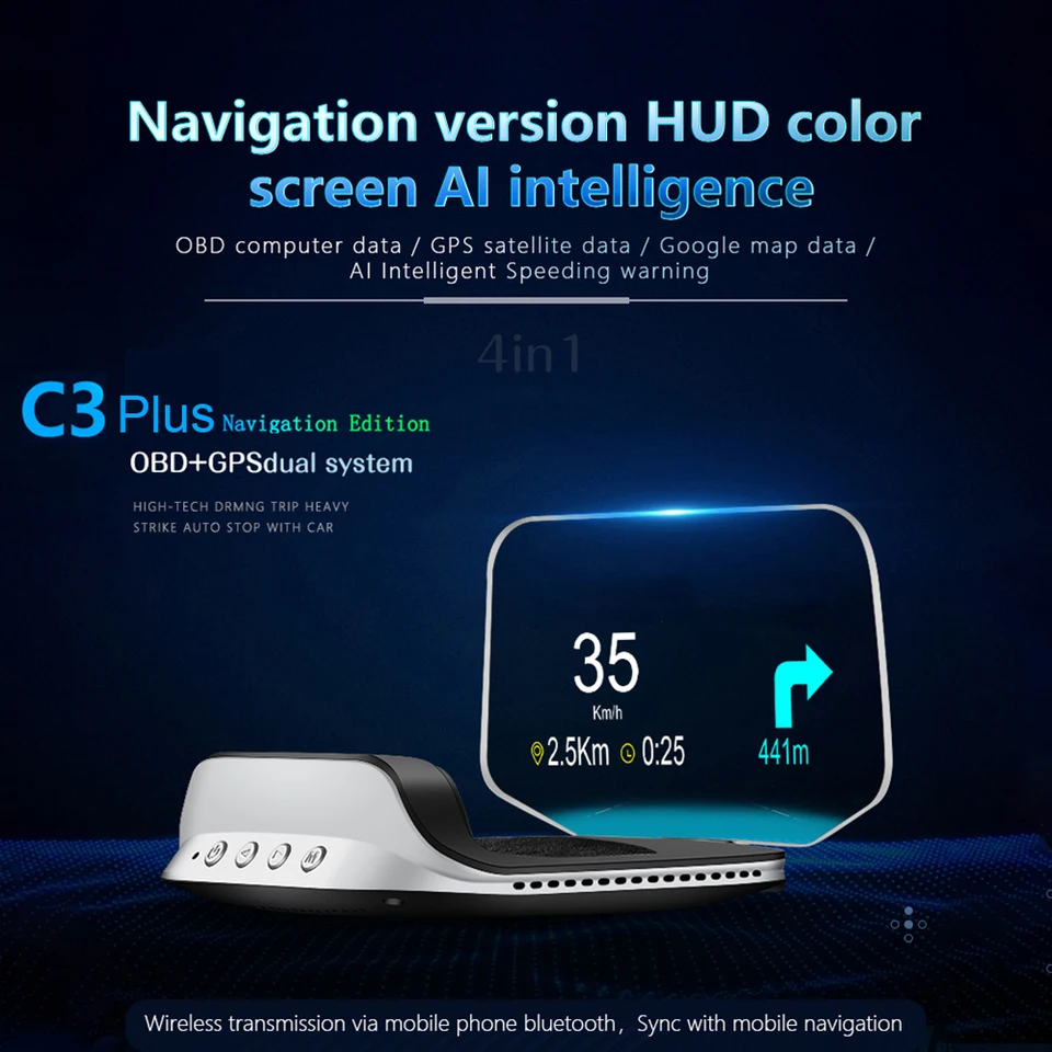 C3/Plus CAR OBD2 HUD Head Up Displej GPS Navigation Digital Schadometer na palube počítačového projektora OBD Skener Test Cartronics