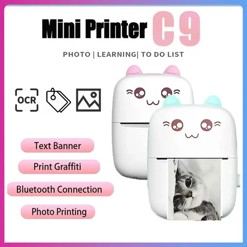 C9 Mini Termálna tlačiareň bezdrôtovo BT 200DPI Label Photo Memo Nesprávna otázka Tlačka Tlač