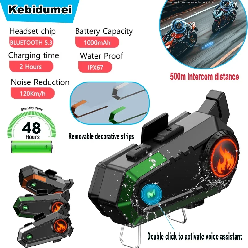 C9 Motocyklová prilba Intercom Bluetooth 5.3 Headset Handset Hand Free Call Wireless Rederce redukcia hluku vodotesný 500 m 2 Interphone Rider
