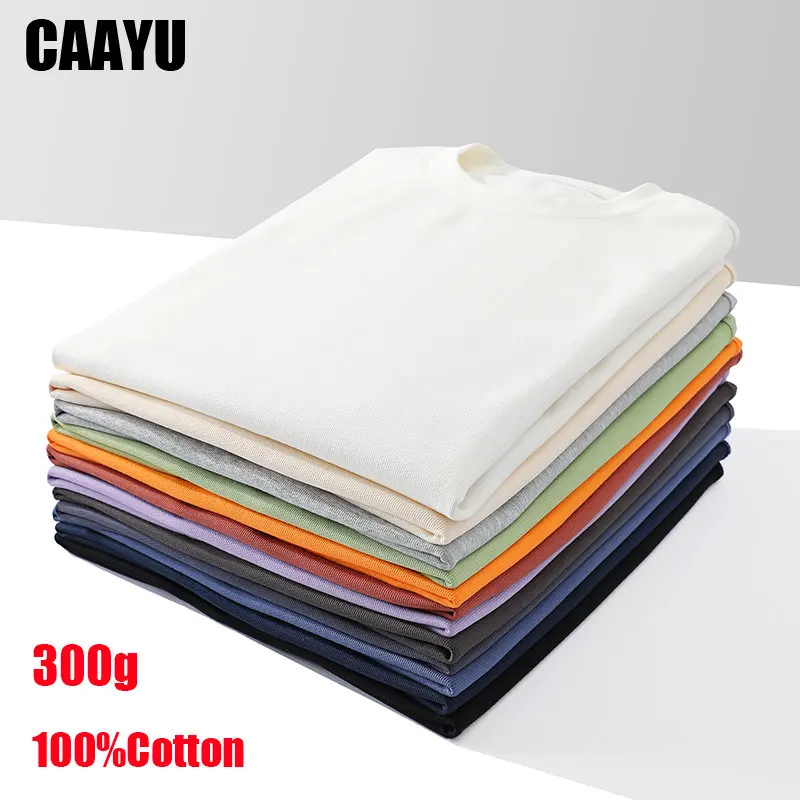 Caayu Pánske krátke rukávy 300g bavlnené pevné okrúhle vysokokvalitné tričko leto letné letné letné tenké fit obyčajný tričko s veľkou veľkosťou muž