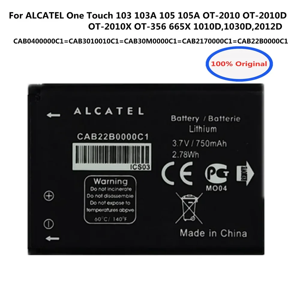 CAB22B0000C1 CAB0400000C1 pre Alcatel One Touch 1008 1009x 1010d 1010x 1013d 1016d 1035d 1040d 1040x 1042d 1046d Batterie