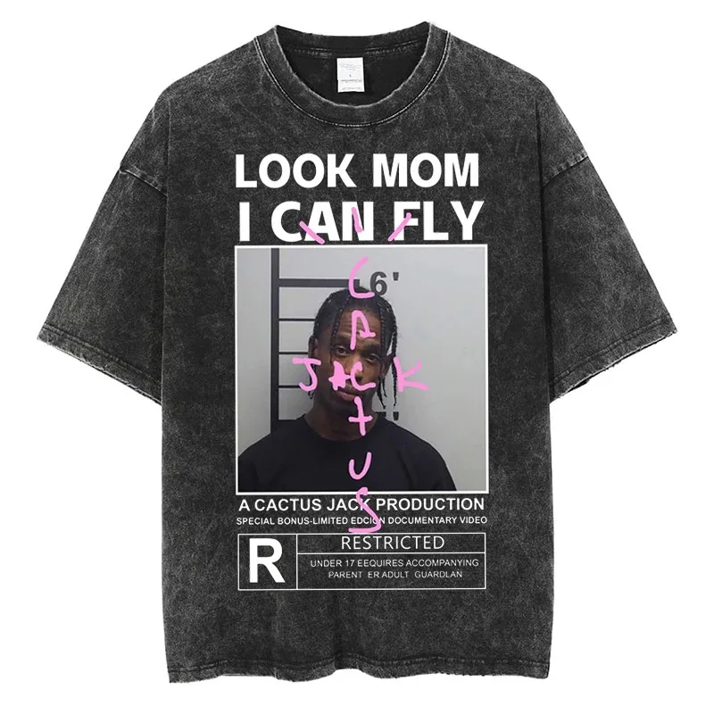Cactus Jack astroworld Graphic t Shrit High Street Fashion Men Ženy Hip Hop Hop Streetwear Cotton Nadmernised Black Strue Ruckve Tacks