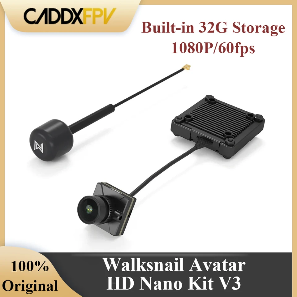 Caddx Walksnail Avatar HD Nano Kit V3 1080p/60fps Vstavané úložisko 32G 4: 3 Natívny snímač 160 ° FOV FUL OSD