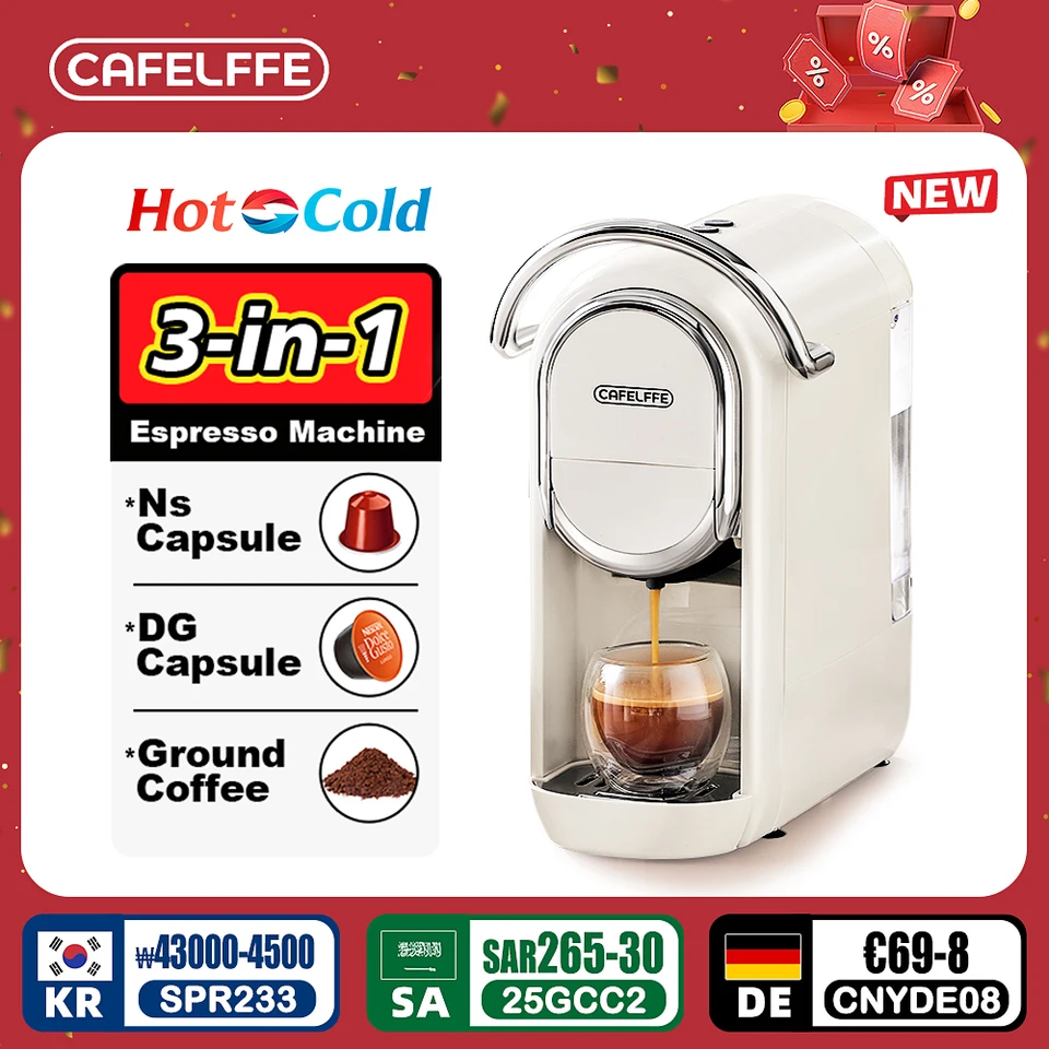 Cafelffe Capsule Coffee Machine DG Cappuccino Nespresso Capsule Espresso Maker Darček pre milenca, otec, mama, horúce/studené 3in1