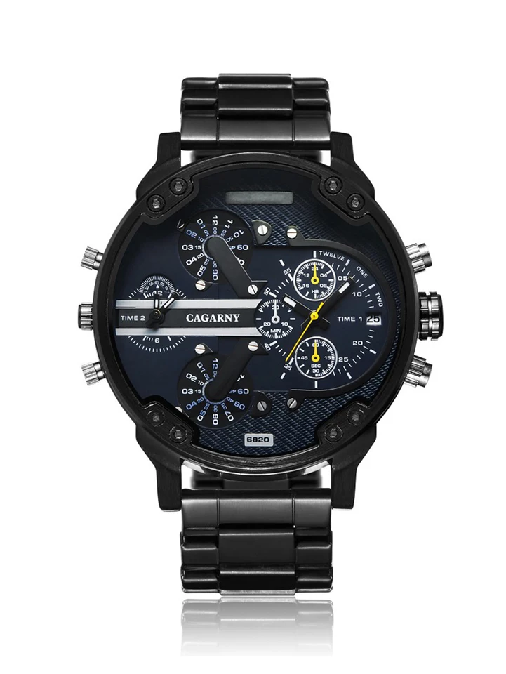 Cagarny Original Brand Big Dial Dial 6820 Nerezová oceľ Duálne časové pásmo Muž hodinky Dátum vodotesný módny nález pre mužské kremenné hodinky