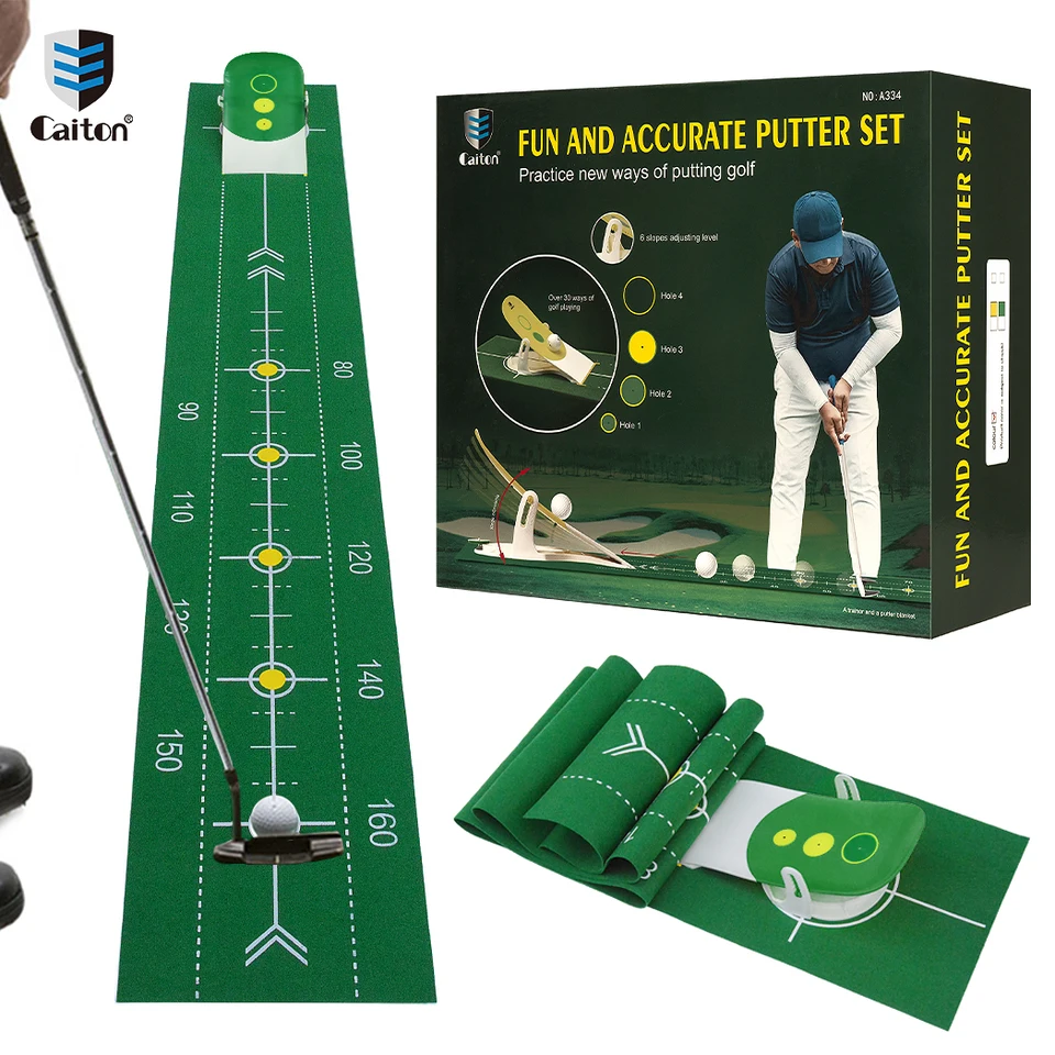 Caiton Golf Patt Mat: Prenosný skladací dizajn, 6 nastaviteľných svahov, realistická vnútorná zelená s návratom do automatického lopty