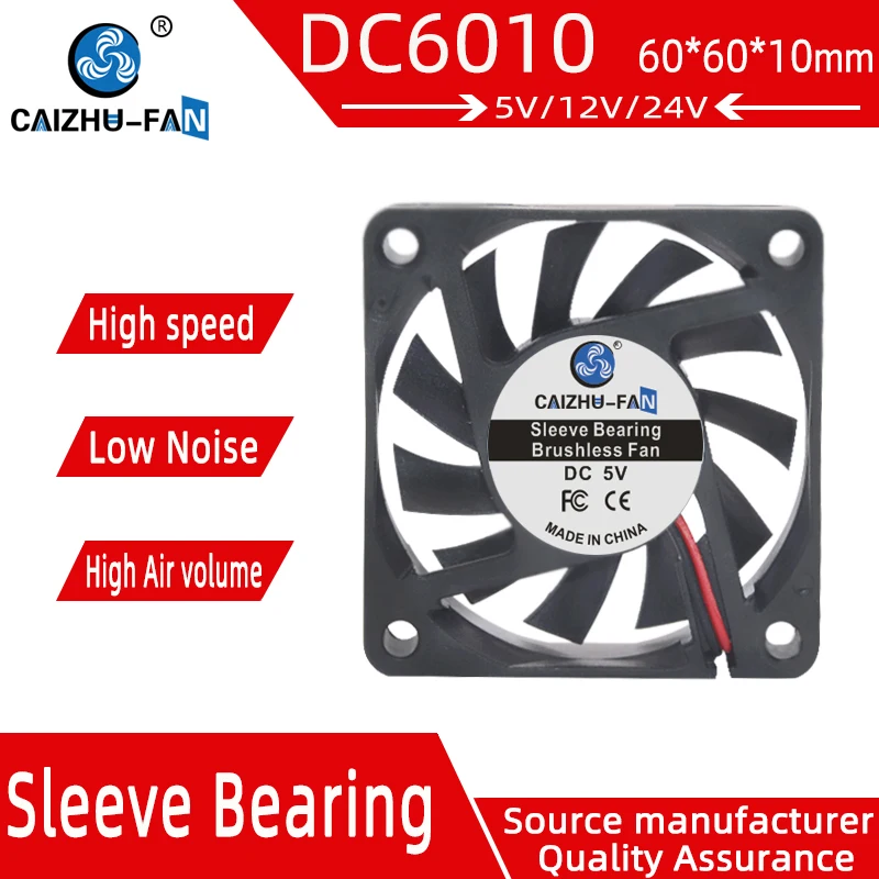 Caizhu-FAN Nový 24 V12V5V DC6010 MUTE VENTILÁR 6 CM/CM TRANSPArent Computer Computer Power Dorhum Coad Cooling Ventilátor
