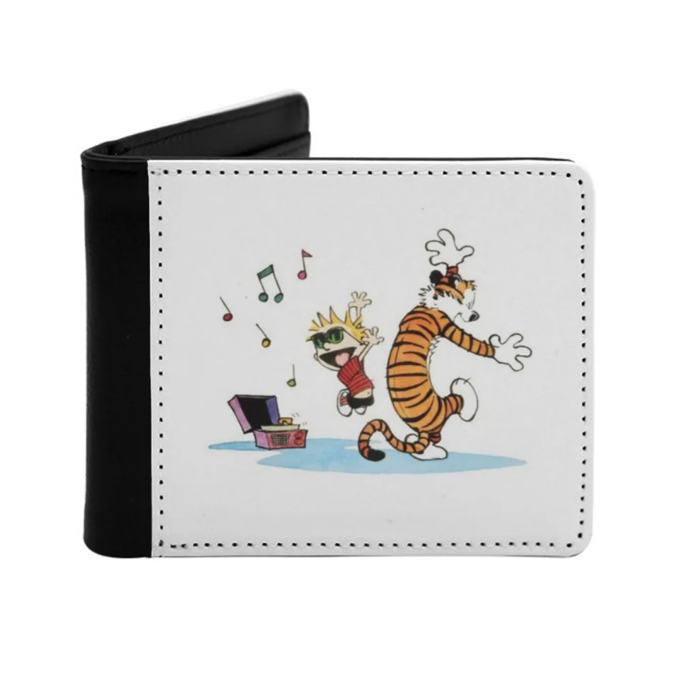 Calvin and Dances kožené muži peňaženky Držiteľ kreditnej karty kabelka čierna peňaženka Bill Watterson Personalized Print Vintage