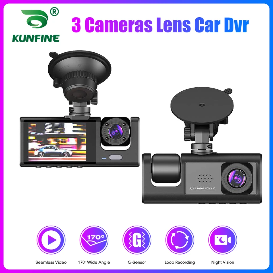 CAM CAR DVR HD 1080p Dash Camera 3 šošovky 2,0 palca IPS Video Recorder Cycle Dashcam Mirror Honisk Recorder Night Vision