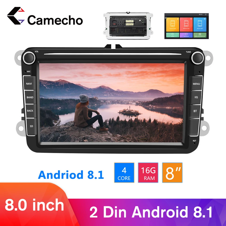CAMECHO Android 8.1 2DIN CAR MP5 Multimedia Video Player GPS Car Radio Autoradio Stereo Audio pre sedadlo/skod/pasat/golf/Polo