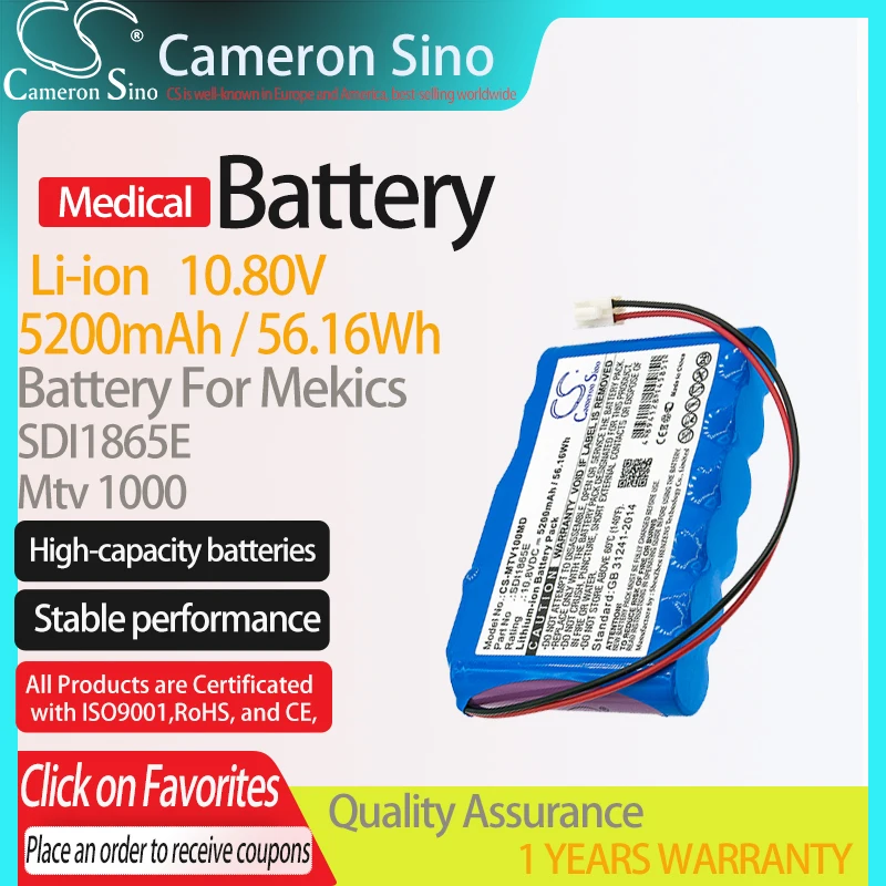 Cameronsino batéria pre Mekics MTV 1000 Fits Mekics SDI1865E Medical Explay Battery 5200MAH/56.16WH 10,80V Li-Ion Blue