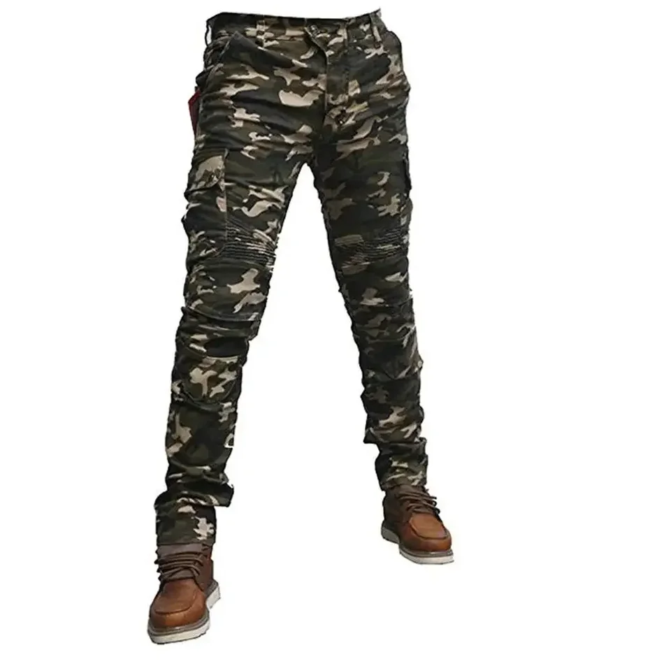 Camo Mens Motocyklové jazdecké nohavice džínsové džínsy s odnímateľným pancierovým pancierovým kolenom bedrové podložky Powersports nákladné nohavice ochranné nohavice
