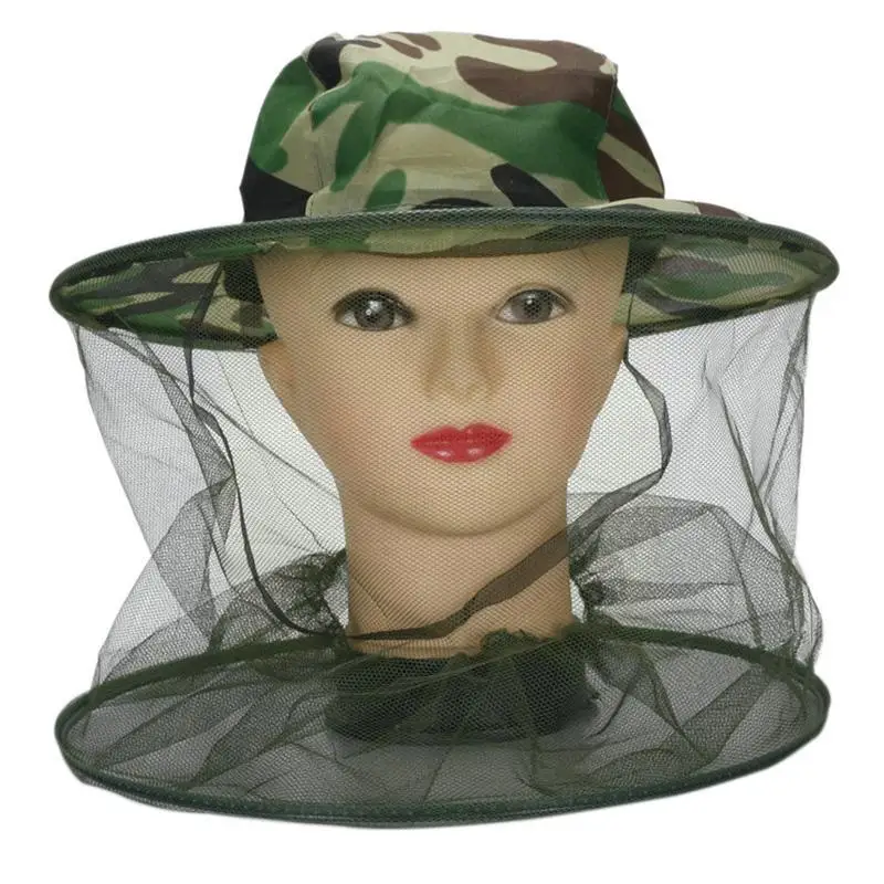 Camo včelárska klobúk klobúk hlava na tvár ochrana závoja maska ​​hlava hlava anti-mosquito prevencia rybárskeho hmyzu bezpečnostný klobúk sieť