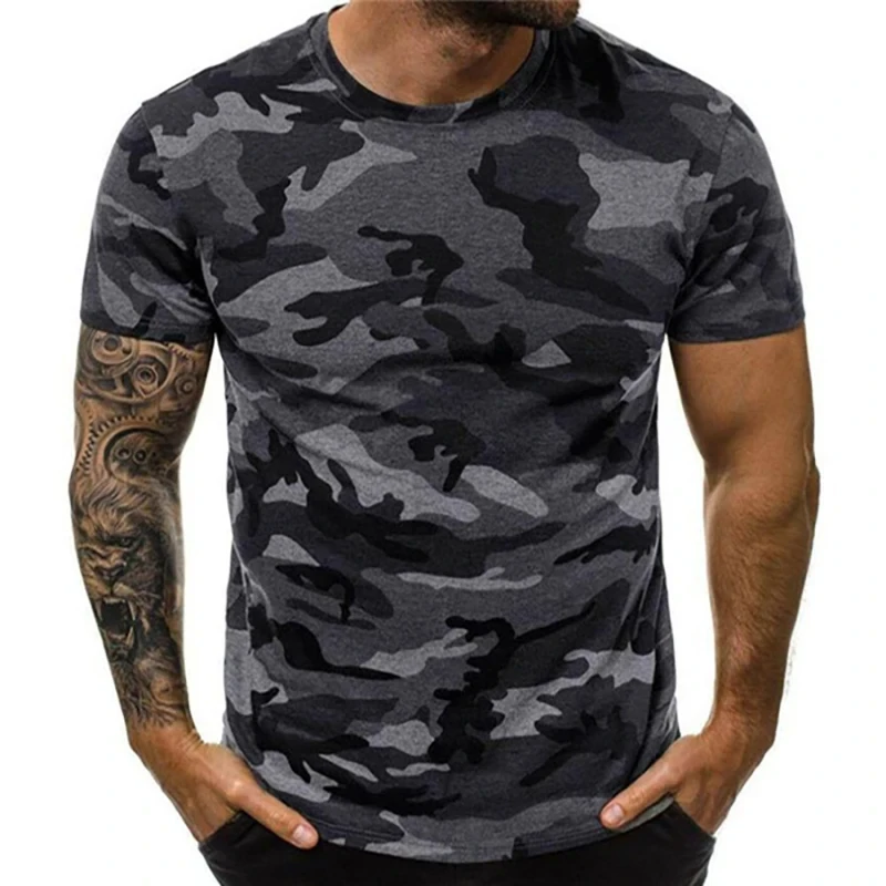 Camouflage 3D tlačené vzorové tričko s krátkym rukávom Pánske oblečenie pre letné tričká Pohodlné top vonkajšie športovéwear